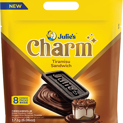 JULIE'S CHARM TIRAMISU FLAVOURED CREAM SANDWICH 172g x 12