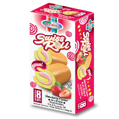 Jeram Swiss Roll Strawberry 18gm x 24 pcs x 12
